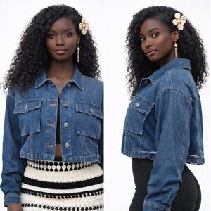 Cropped Utility Pocket Denim Jacket | Deep Blue